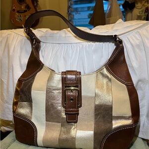 Patchwork Metallic & Brown Leather Hobo Bag - Women
